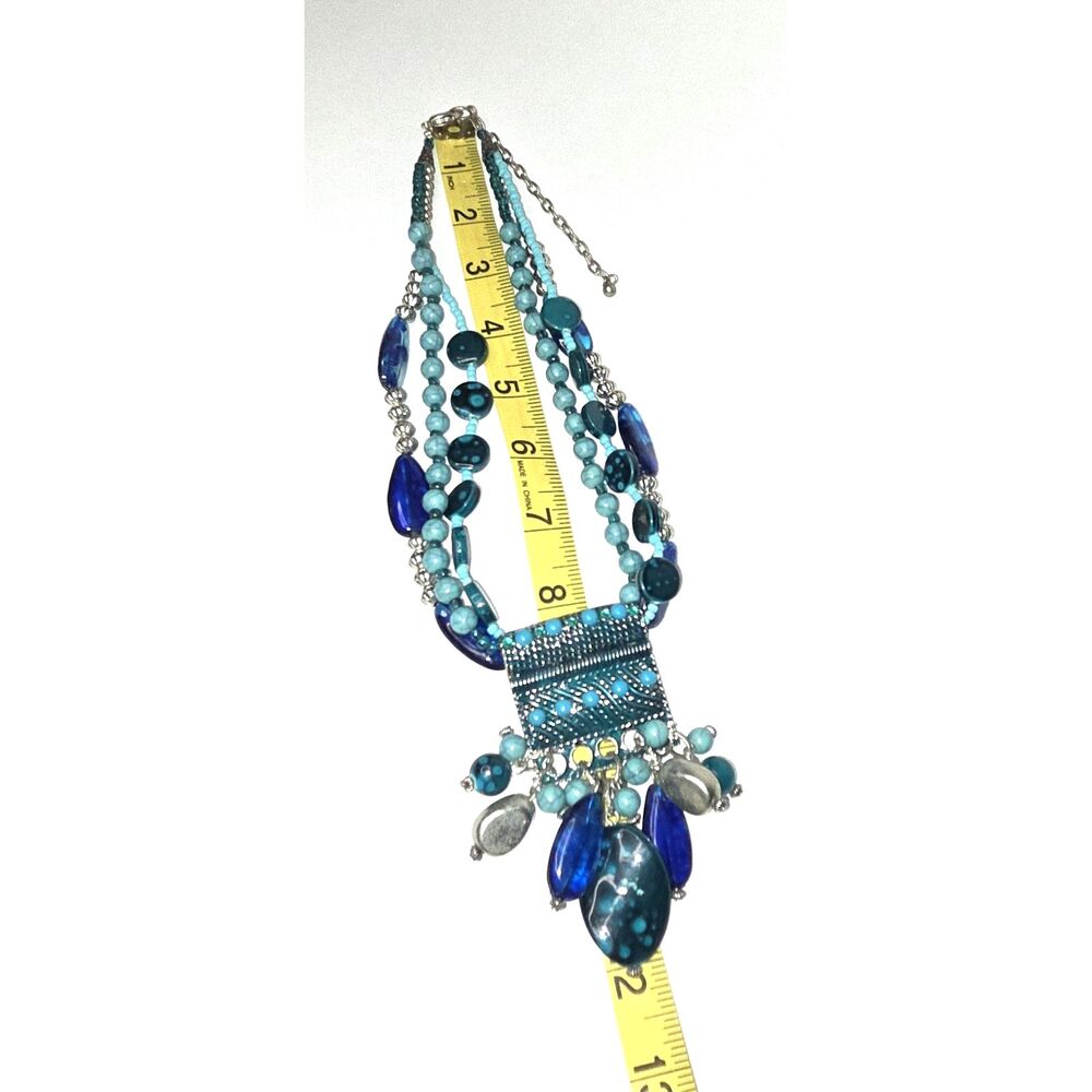 Statement Bohemian Turquoise Blues Silver Tone Neckace - Picture 2 of 7